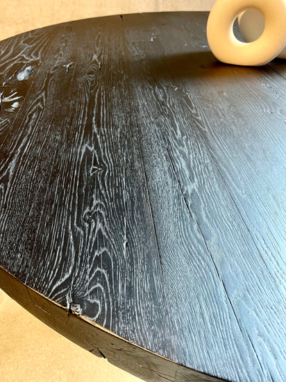 Tischplatte rund schwarz Massivholz