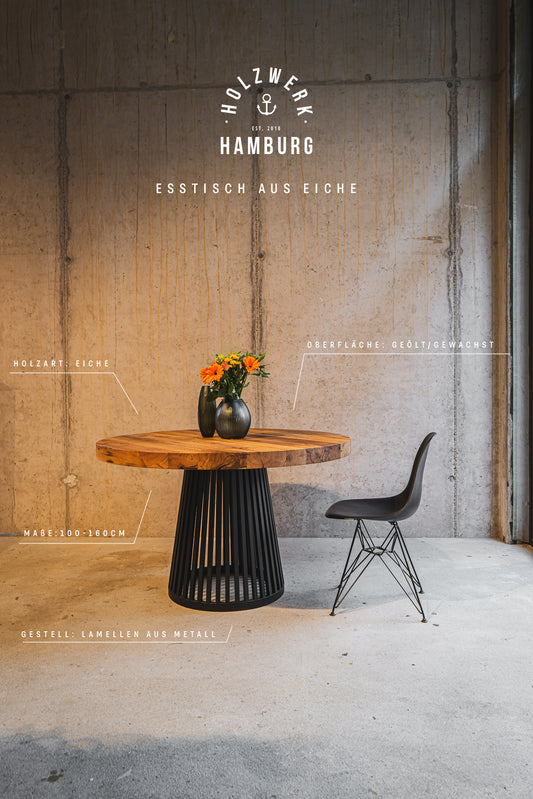 Esstisch rund | Massivholztisch rund | Runder Tisch | Tisch mit Lamellen