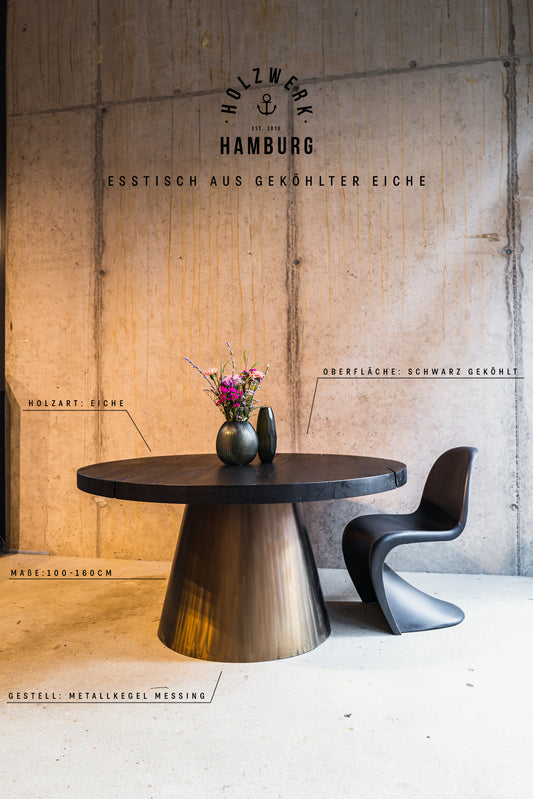 Esstisch rund schwarz | Tisch rund | Runder Massivholztisch geköhlt | schwarzer Tisch rund