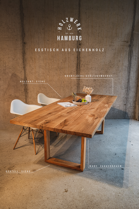 Esstisch aus Eiche Massivholz nach Maß | Tisch mit Holzgestell | Esstisch mit Gestell aus Holz